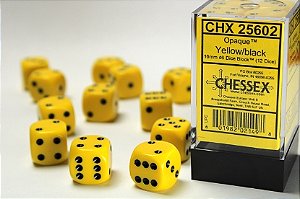 Opaque Yellow/black 16mm d6 Dice Block (12 dice) - Importado