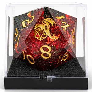 D20 55mm Sharp Edged Resin: Red with Gold - Importado