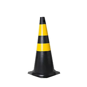 Cone de Sinalização PLT 75Cm Preto/Amarelo com 2 Faixas Prismáticas Refletivas