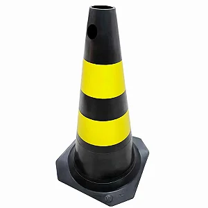 Cone de Sinalização PLT em Polipropileno (PP) 50cm Preto/Amarelo com Faixa Refletiva