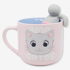 Caneca com Infusor Chá I Love Cats 350ml -  ZC - 10026573