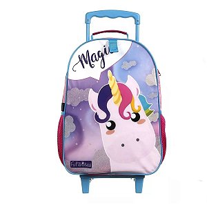 Mochila Escolar Infantil de Rodinhas Dermiwil Fofilhotes Unicórnio Magic