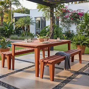 Jogo de Mesa c/ Banco Penafort 180x90 Penafort Cor Imbuia