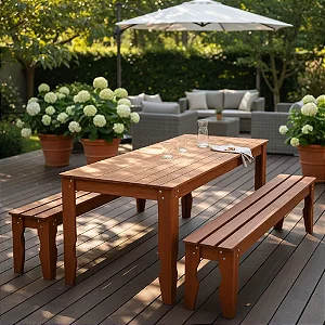 Jogo de Mesa com 02 Bancos Penafort 180x90 Penafort Cor Imbuia