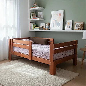 CAMA INFANTIL SOLTEIRO PADRÃO COM PÉS DE 35CM 88 X 188 X 35 PENAFORT SEM DESENHO COR IMBUIA