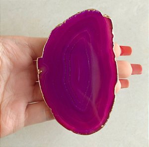 Pocket Socket Chapa de Pedra Natural Agata Rosa Dourado 