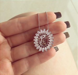 Corrente Mandala de Nossa Senhora com Mil Zircônias Diamond Ródio Branco