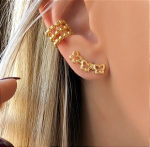 Brinco Ear Cuff Borboletas Vazadas Dourado