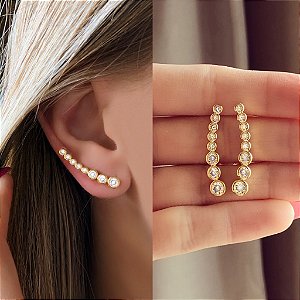Brinco Ear Cuff Bolinhas de Zircônias Diamond Dourado
