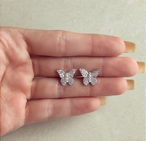 Brinco Borboleta com Micro Zircônias Diamond Ródio Branco