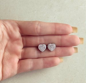 Brinco Coração com Micro Zircônias Diamond Ródio Branco