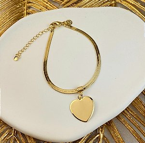 Pulseira Thassia com Pingente de Coração Liso Dourado