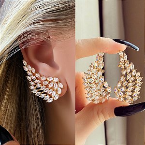 Brinco Ear Cuff Asa de Mil Zircônias Diamond Dourado