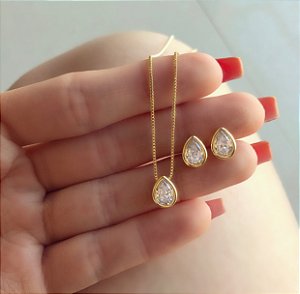 Conjunto Gotinha de Cristal Diamond Dourado