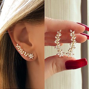 Brinco Ear Cuff Flor de Zircônias Diamond Dourado