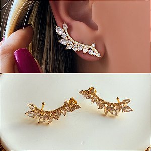 Brinco Ear Cuff Gotas de Zircônias Diamond Dourado