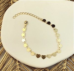 Pulseira Corações Chapados e Lisos Dourado