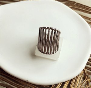 Anel (Ajustável) Design Moderno Ródio Branco