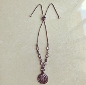 Pulseira Medalha São Bento/Cristais Ródio Negro
