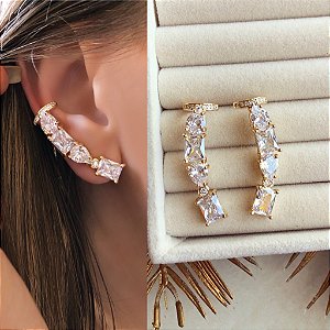 Brinco Luxo Ear Cuff com Zircônias Diamond Dourado