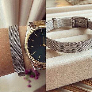Pulseira Relógio Malha Ródio Branco