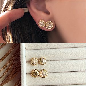 Kit Dupla Redondinho Cravejado de Zircônias Diamond Dourado