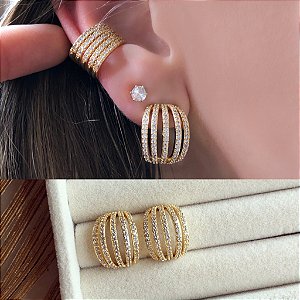 Brinco Cacho de Mil Zircônias Diamond Dourado