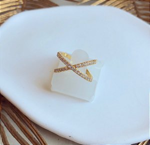 Anel (Ajustável) Cravejado de Zircônias Diamond Dourado