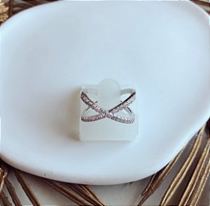 Anel (Ajustável) Cravejado de Zircônias Diamond Ródio Branco
