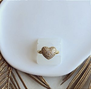 Anel Coração Cravejado de Mil Zircônias Diamond Dourado