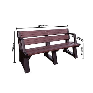 Banco de Jardim Linha Premium 150cm com apoio de braço - Madeira Plástica Ipê