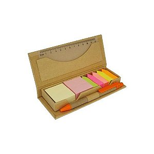 Bloco de Anotações Ecológico com Caneta Reciclada, Régua e Post-it