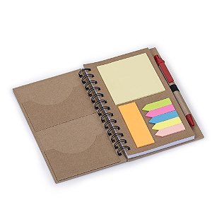 Bloco de Anotações Ecológico com Caneta Reciclada e Post-it