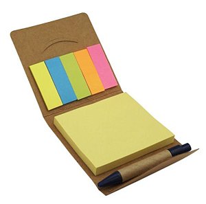 Mini Bloco de Anotações Ecológico com Post-it e Mini Caneta Reciclada