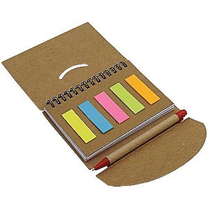 Bloco de Anotações Ecológico com Caneta Reciclada e Post-it