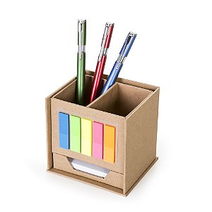 Bloco de Anotações Ecológico com Post-it e Porta Canetas