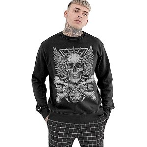 Moletom Crewneck Vista Rock Estampa Skull Wings