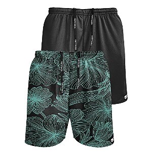 Kit Bermudas Dry Fit Vista Rock Floral Preto