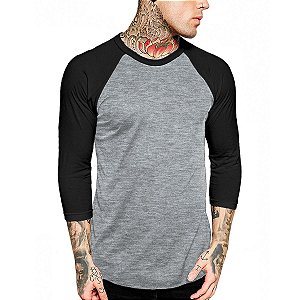 Camiseta Raglan Manga 3/4 Vista Rock Cinza e Preto