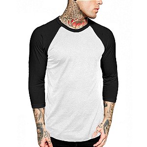 Camiseta Raglan Manga 3/4 Vista Rock Branco e Preto