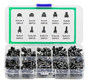 Kit 200x Push Buttons 6x6mm - 10 Tamanhos