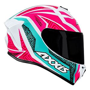 Capacete Axxis Draken Tracer Gloss Branco, Tifany e Rosa