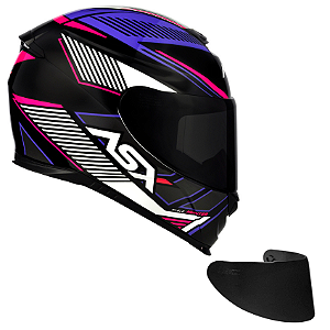 Combo Capacete Asx Eagle Hunter Brilho Preto/Branco/Lilas