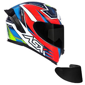 Combo Capacete Asx Eagle Racing Attacker Brilho BCO/AZ/VM