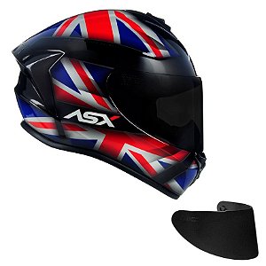 Combo Capacete Asx Draken UK Brilho Preto/ Vermelho/ Azul