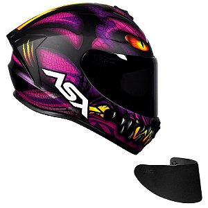 Combo Capacete Asx Draken Raptor Fosco Preto/ Roxo