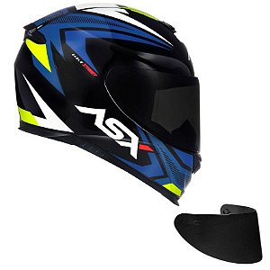 Combo Capacete Asx Eagle Street Brilho Preto/ Azul/ Amarelo