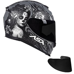 Combo Capacete Asx Eagle Catrina Fosco Cinza/ Branco/ Preto