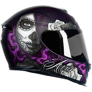 Capacete Axxis Eagle Lady Catrina Preto Fosco/Roxo