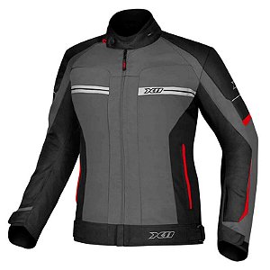 Jaqueta X11 feminina motociclista One 2 Preto, Cinza e Vermelho